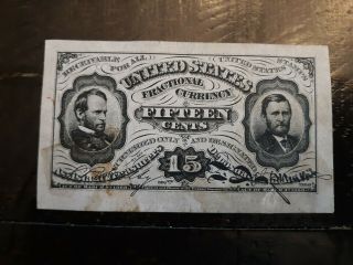 15 Cents Fractional Currency Specimen Sherman/grant - Rare Wide - - Stains