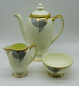 c1930 Art Deco Tango RARE CREAM GOLD Doulton 15pc COFFEE SUGAR CUP SAUCER Set 2