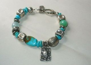 Rare Jes Maharry Bracelet Sterling Silver Charms Turquoise Love Life