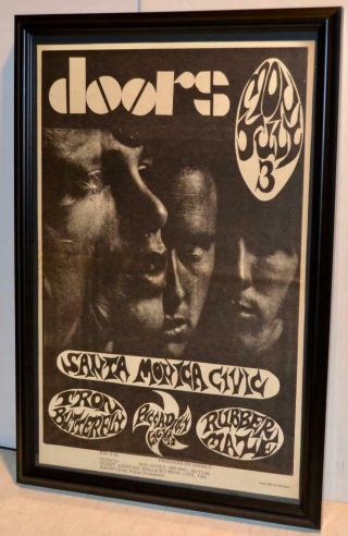 The Doors 1967 Rare Santa Monica Civic Concert Framed Poster / Ad Iron Butterfly