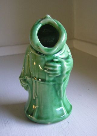 Rare Coors Art Pottery Crying Monk Vase Ash Receiver Green Glaze 3 - Day