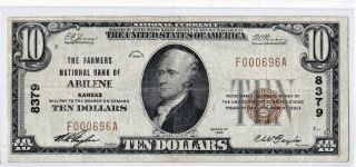 $10 1929 T1 National Abilene Kansas Ks " Extremely Rare " ( (only 10 On Census))