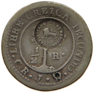 Costa Rica 1/2 Real 1847 Lion Countermark Rare T64 245