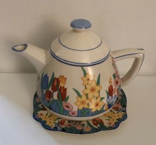Very Rare - Clarice Cliff - Chloris Pattern Teapot With Stand