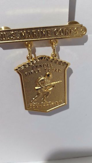 Authentic - Vintageusmc Annual Rifle Squad Competition Badge Gold E.  I.  C.  Gold Rare
