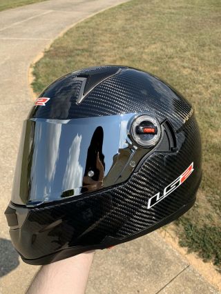 Ls2 Ff396 Carbon Fiber Helmet - Dual Lens/air Bag/mirror Chrome Visor - Rare