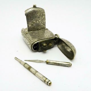 RARE Antique Converted Match Safe Lighter Toothpick Pencil Coin & Stamp Holder 2