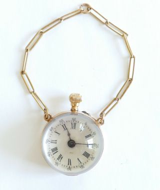 Rare 18k Rose Gold Ladies Pin Watch With Viewback And Ball Crystal