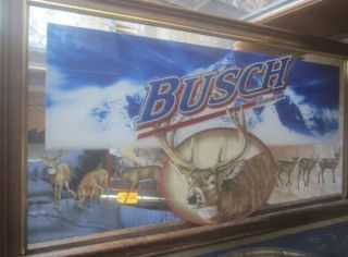 Huge Busch Whitetail Deer Beer Mirror 33”x21” Rare Bud Light Sign Budweiser