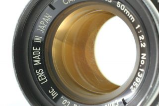 Rare F/2.  2 : Exc,  5 w/ Metal cap Canon 50mm F/2.  2 LTM Leica L39 From Japan 3