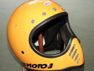 Vtg 1983 Bell Moto 3 Yellow Motorcycle Helmet 7 1/4 58 Racing Full Face Usa Rare
