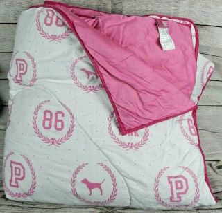 Victoria ' s Secret Rare PINK Logo Reversible Comforter Fits Full/Queen Bed HTF 2