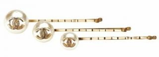 Chanel Perfect Bridal Pearl & Gold Tone Hair Pin - Rare Vip Gift Set / K0222