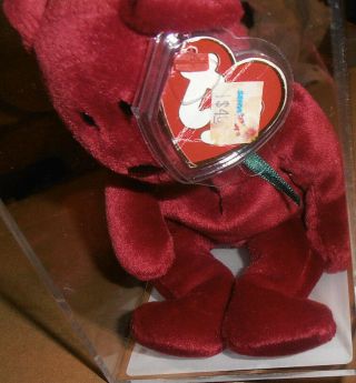 Rare Authenticated Ty 3rd Gen Face Cranberry Teddy Beanie Baby