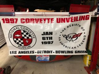 Rare National Corvette Museum 1997 Corvette Unveiling Banner Jan 6,  1997 Sign