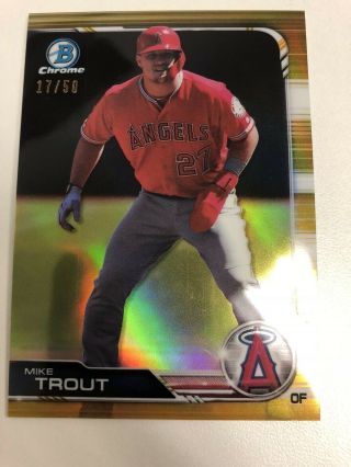 Mike Trout 2019 Bowman Chrome Gold Refractor /50 Rare Angels Non Auto HOT NM MVP 3