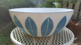 Rare 11 " (28 Cm) Turquoise On White Cathrineholm Enamelware Lotus Bowl