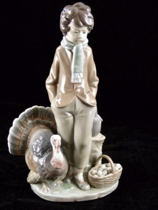 Very Rare Lladro " Christmas Seller " Figurine 1276 Boy,  Turkey & Basket Of Eggs