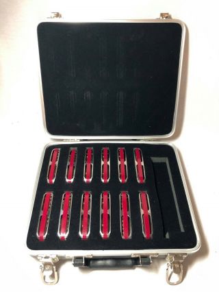 Hohner Golden Melody Rare Complete Set Of 12 Harmonicas W/ Case Made In Germany