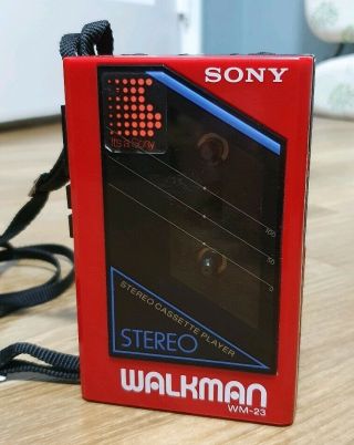 Rare Sony Wm - 23 Walkman Cassette Player With Strap And Back Cover Full