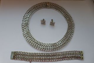 Rare Vintage Chunky Mexican Taxco Silver Necklace Bracelet Earrings Set Signed