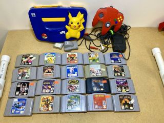 Rare Nintendo 64 Pokemon Pikachu N64 Console 20 Games Cleaned Perfect