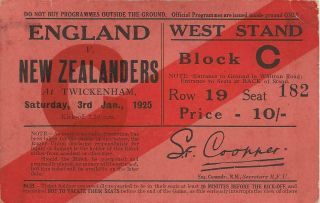 Rugby Union Ticket Ultra - Rare England V Zealand " Ers "  Twickenham 1925
