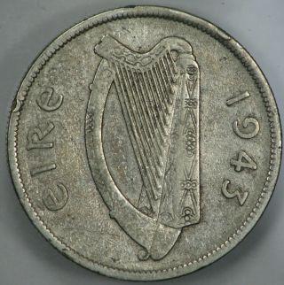 1943 Ireland Silver Half Crown Key Date Only 500 Known To Exist Rare