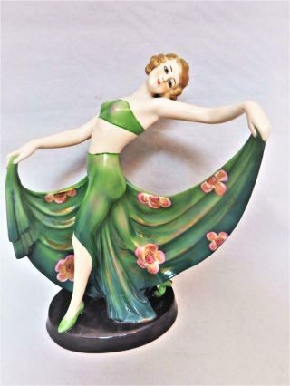 Art Deco Fasold & Stauch Katzhutte Germany Rare Large Dancing Lady Figure 1920 