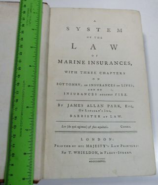 SYSTEM OF THE LAW OF INSURANCES/1787/RARE 1st Edit/JAMES ALLAN PARK/FINE LEATHER 3
