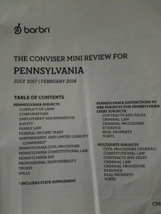 Rare 2017 2018 Barbri Bar Exam - Conviser Mini Review For Pa Pennsylvania Fast