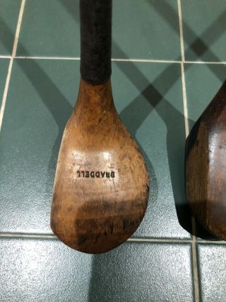 Antqiue Hickory Golf Clubs Rare Braddels Lh Scared Neck Driver Plus 2 Others