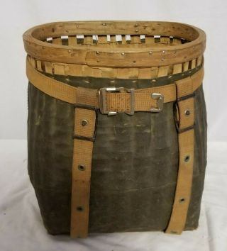 Rare Maine Adirondack Style Oil Skin Covered Pack Basket Rain/water Resistant