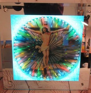 Rare Mid Century Lighted Kaleidoscope Motion Psychedelic Jesus Mirrored Picture