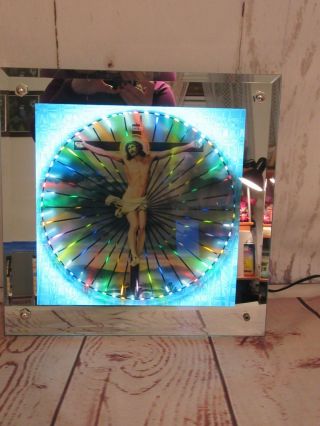 Rare Mid Century Lighted Kaleidoscope Motion Psychedelic Jesus Mirrored Picture 2