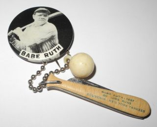 Rare 1927 Baseball Pin Button Babe Ruth York Yankees Pinback Pocket Knife
